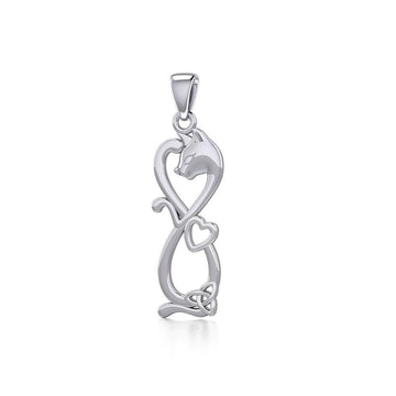 Infinity Cat with Heart and Celtic Trinity Knot Silver Pendant TPD5279 - Jewelry
